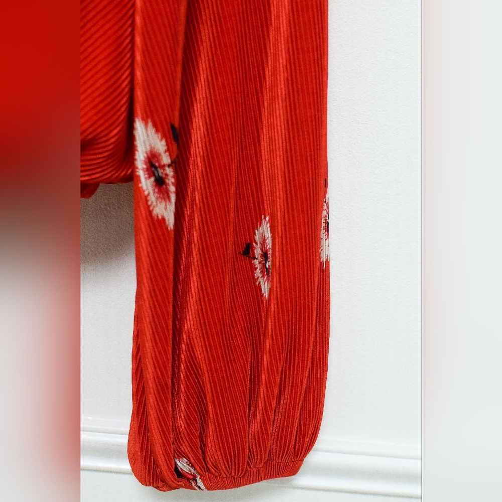 Astr Red Floral Velvet Surplice Blouse - Picture 5 of 8